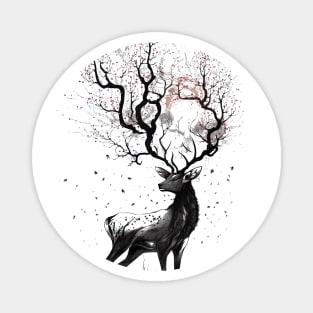 Nara Deer and Cherry Blossom Sumi-e Magnet